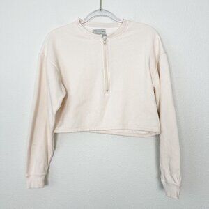 Urban Outfitters Womens Large Cream Half Zip Crop Sweater Sweatshirt